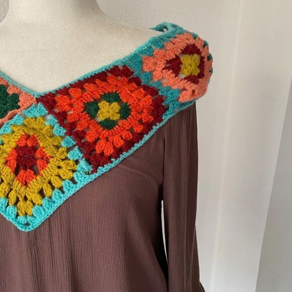 Judith March Boho Pheasant Crochet Top Shirt SZ S - Picture 7 of 15